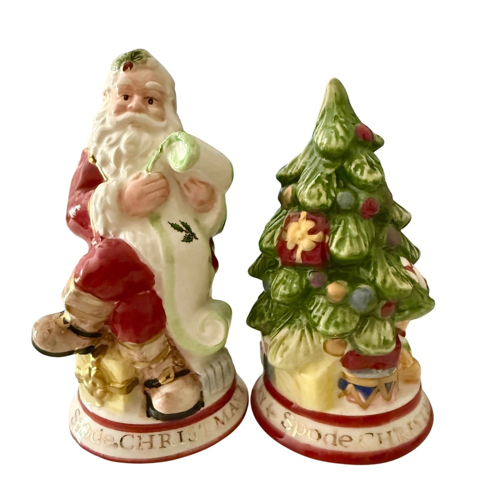 Spode Salt & Pepper Shakers Multicolor NEW 75th Anniversary Santa Tree Year 2008